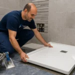 Fontanero en Puente Genil instalando plato de ducha en baño
