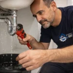 Fontanero en Puente Genil reparando fuga de agua bajo fregadero