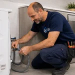 fontanero instalando lavadora y lavavajillas en cocina moderna en Puente Genil