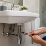 Reparación de sifón y conexiones bajo lavabo en baño