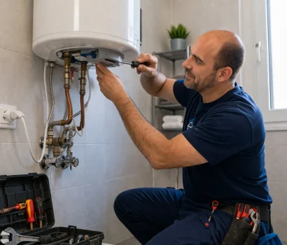 Fontanero en Puente Genil reparando termo eléctrico en vivienda