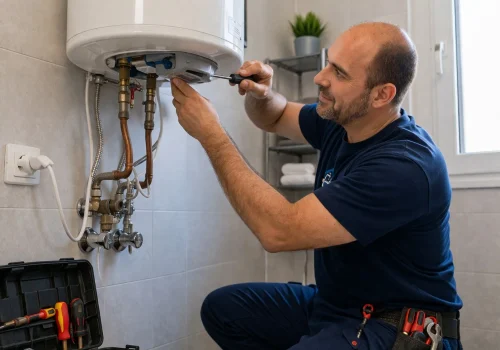 Fontanero en Puente Genil reparando termo eléctrico en vivienda