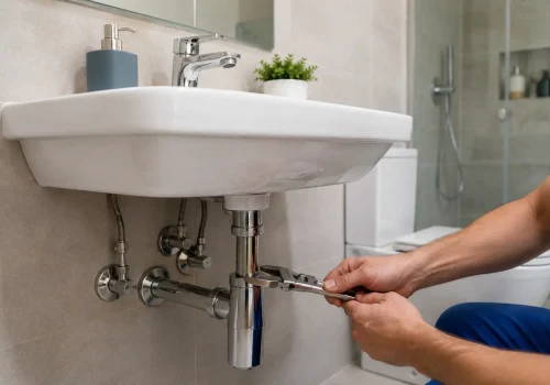 Reparación de sifón y conexiones bajo lavabo en baño